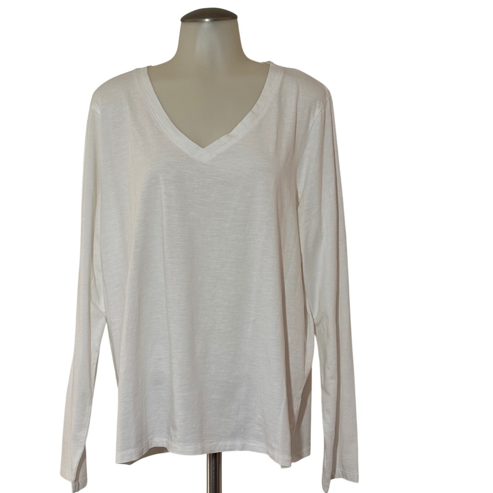 Sonoma The Everyday Tee Womens XL White Long Sleeve V-Neck Cotton New w/o tag